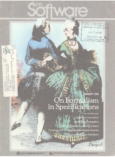 1985, no. 1: on formalism in specification 1985, no. 1: on formalism in specification